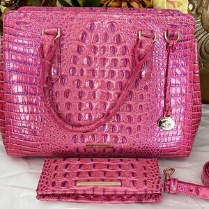 Brahmin NWOT small Finley with Addy wallet set in Phlox Pink.